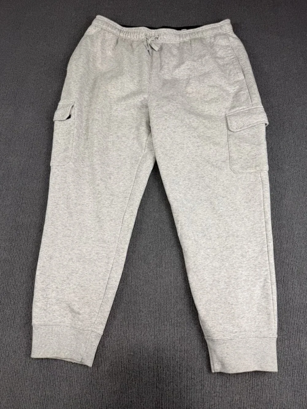 Reebok Mens Gray Fleece Cargo Jogger Pants XXL Elastic Waistband